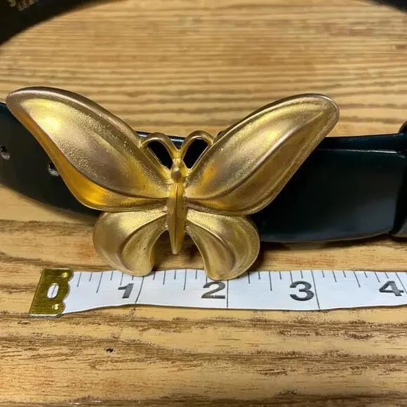 Vintage Made in the USA black leather butterfly belt sz small NWOT - Picture 4 of 4